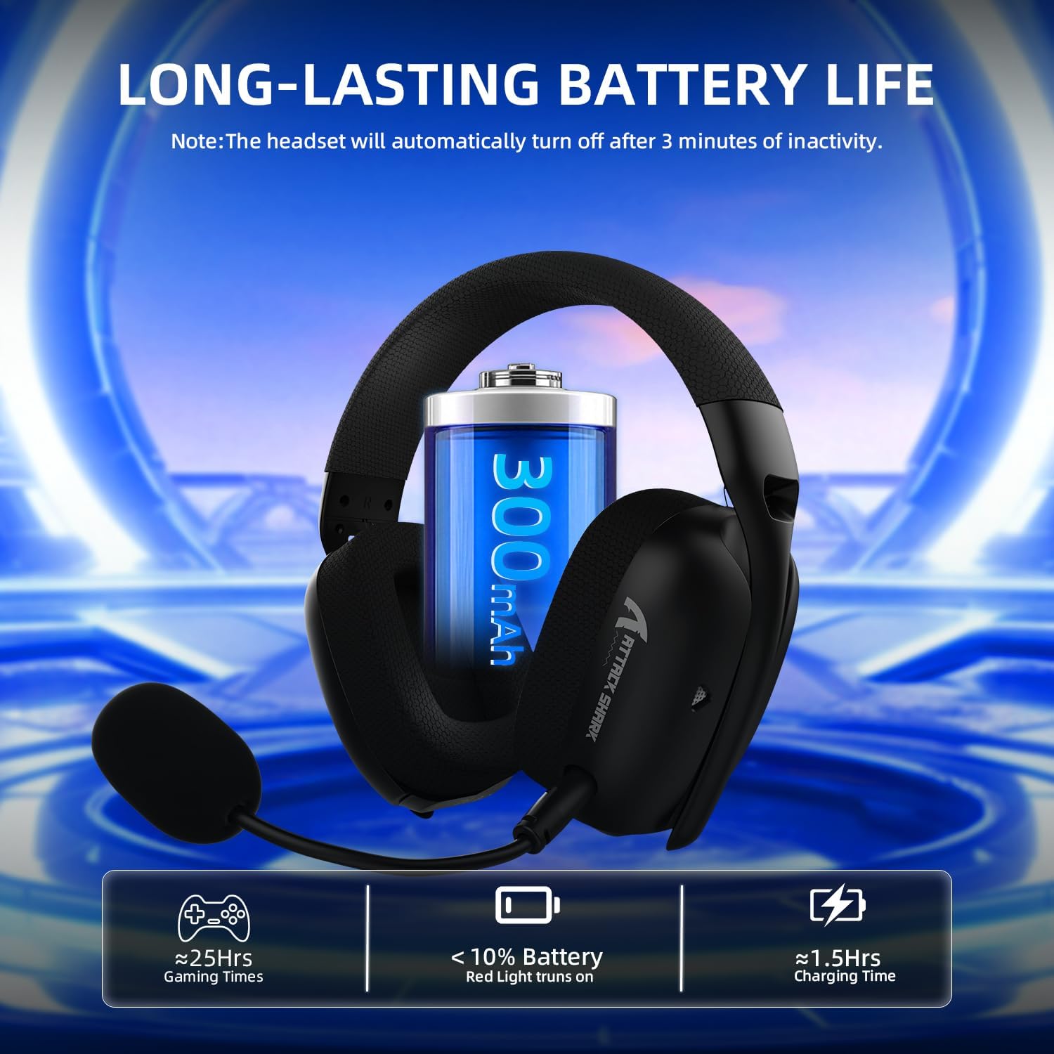ATTACK SHARK L80PRO Wireless Gaming Headset Lightseed Tech- Built-in & Detachable Dual Microphone-Lightweight Headphone with Tri-Mode(2.4GHz USB C&A Dongle/BT/Wired)-for PC Mac Switch Win-Black - سماعة قيمنق وايرليس