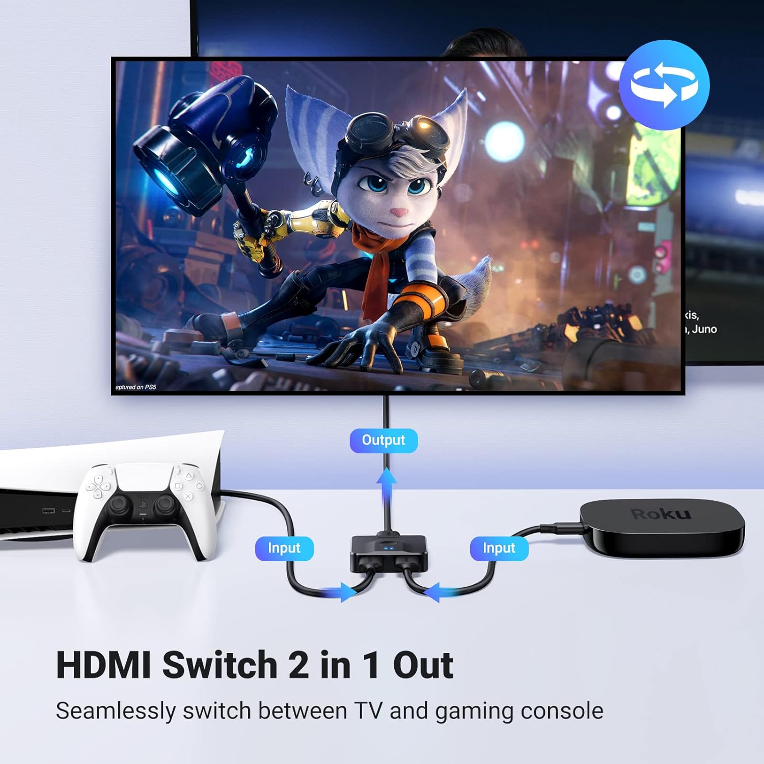 UGREEN 2 IN 1 OUT HDMI Switch, Bi-Directional HDMI Splitter, Easy Switch Selector Support 4K, HDR, 3D, HDCP Compatible for TV Box, PS4, Laptop, PC HDTV Projector, Display Monitor etc - موزع أشاره