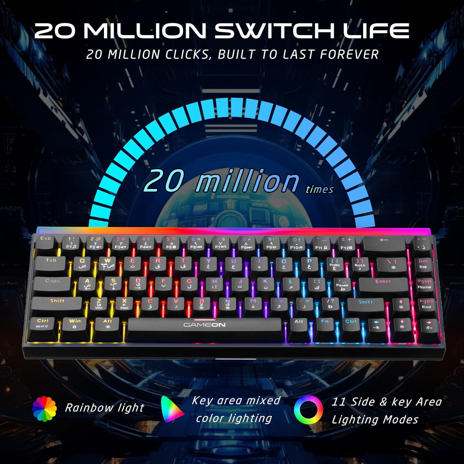 GAMEON PRIMEX Series GO-MK260-RS 60% RGB Mechanical Wired Gaming Keyboard with Customization Software, Red Switch - English & Arabic - كيبورد عربي