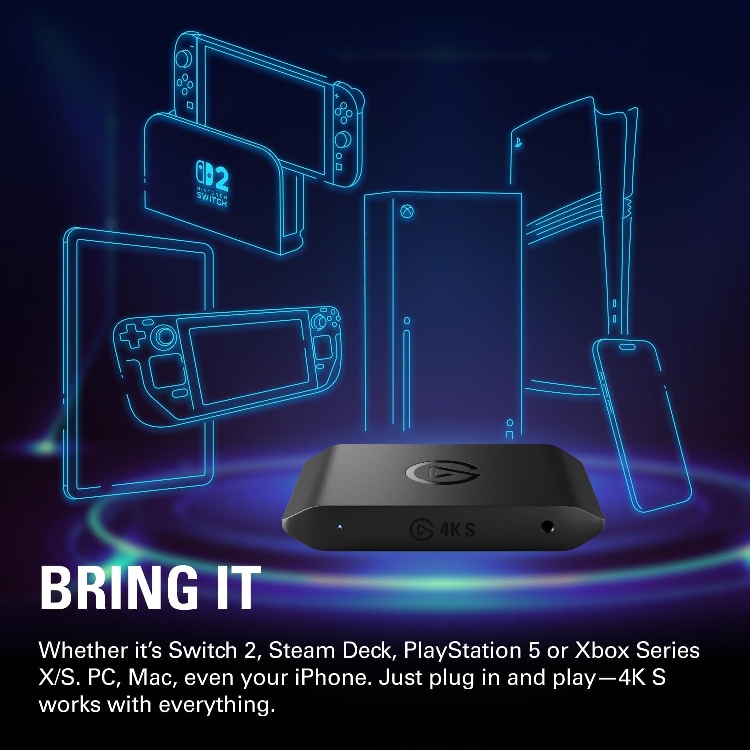 Elgato 4K S Capture Card for PS5, Xbox Series X/S, Switch 2 - 4K60, 1440p120 or 1080p240 passthrough - جهاز تسجيل أحترافي