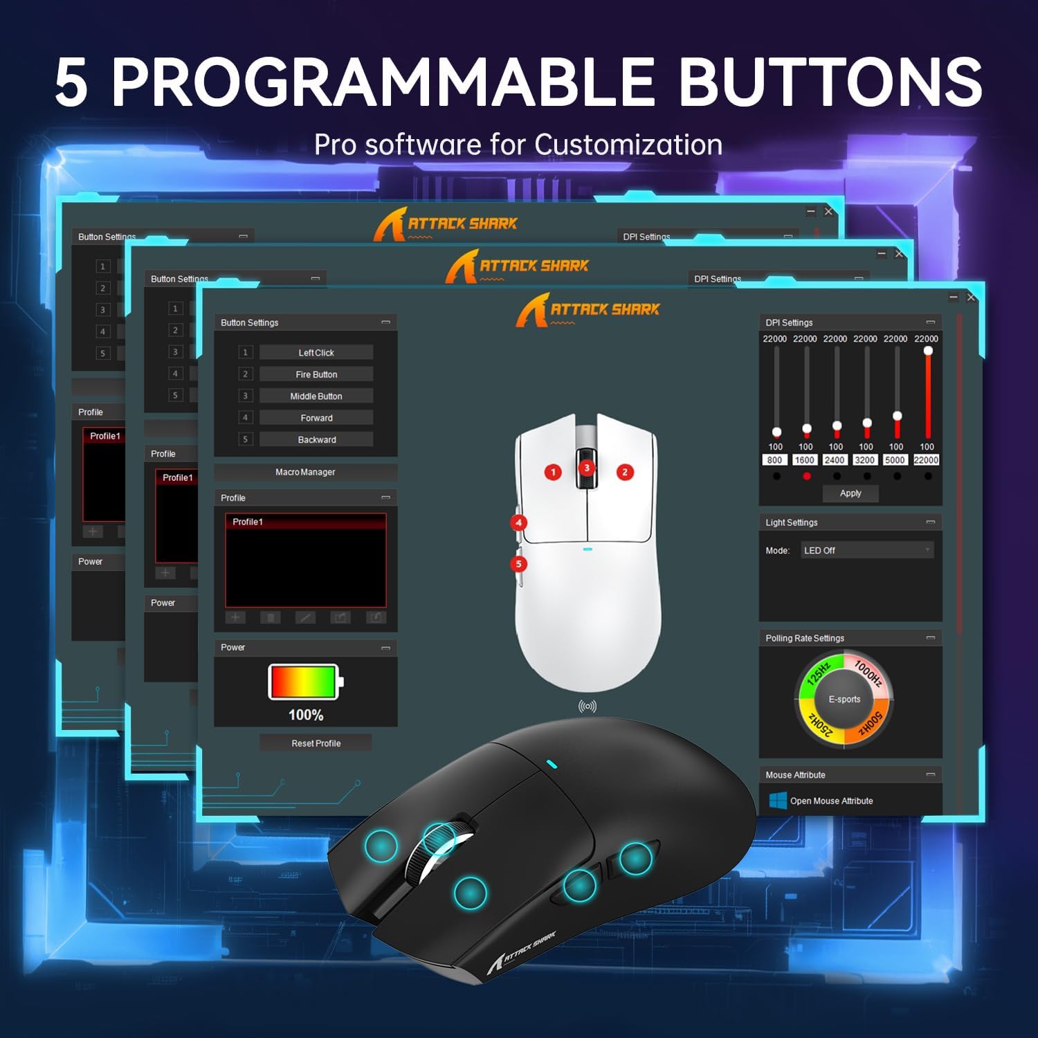 ATTACK SHARK X11 Lightweight Wireless Gaming Mouse with RGB Charging Dock,Tri-Mode-2.4G/USB-C Wired/BT,22K DPI,PAW3311 Optical Sensor,HUYU Switch, 5 programmable Buttons for PC/Mac(Black)  - ماوس قيمنق لاسلكي