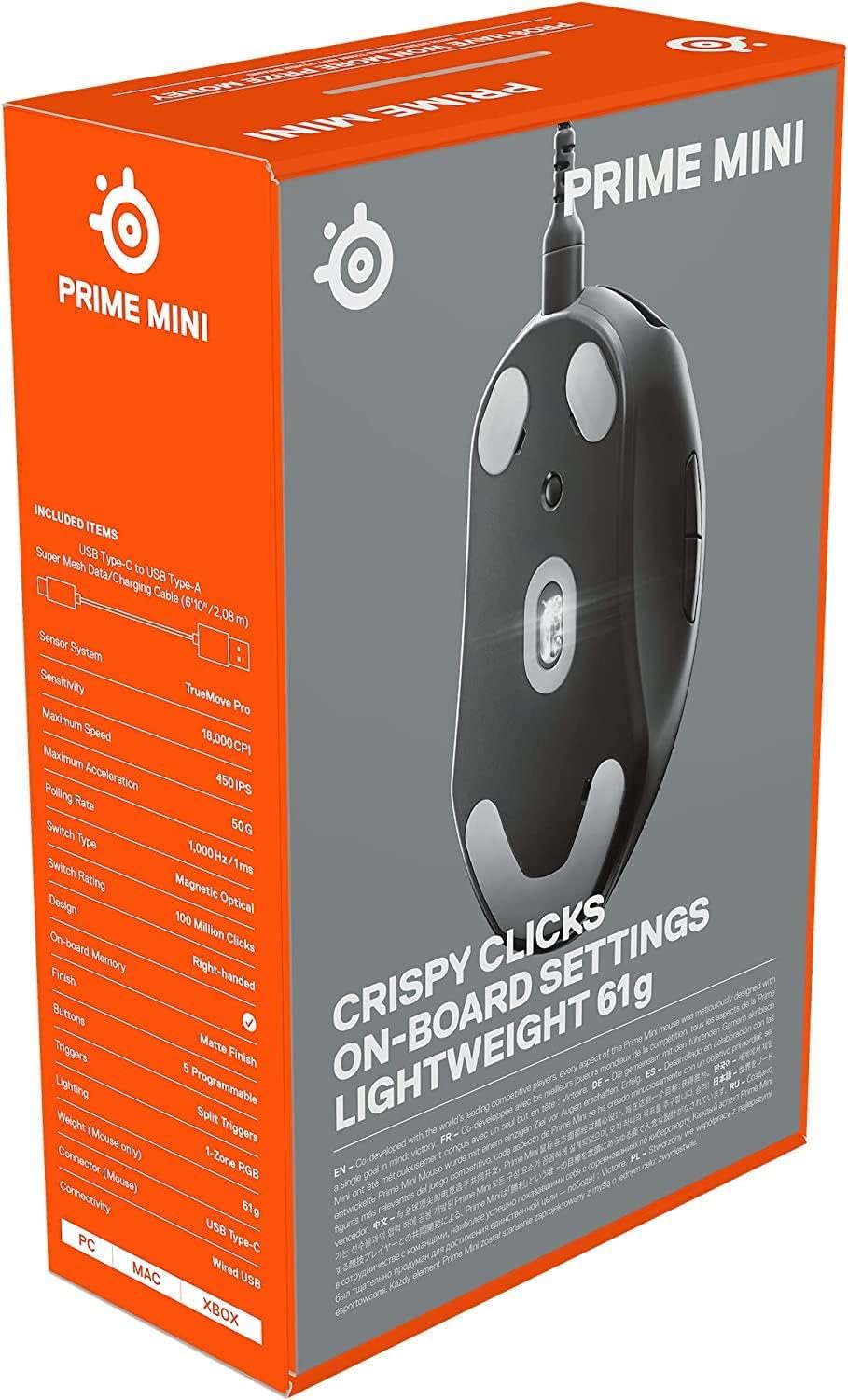 SteelSeries Esports Mini FPS Gaming Mouse Ultra Light 61g – Prime Mini Edition – 5 Programmable Buttons – 18K CPI TrueMove Pro Sensor – Magnetic Optical Switches - Customizable - RGB Lighting – PC/Mac| 62421 - ماوس احترافي