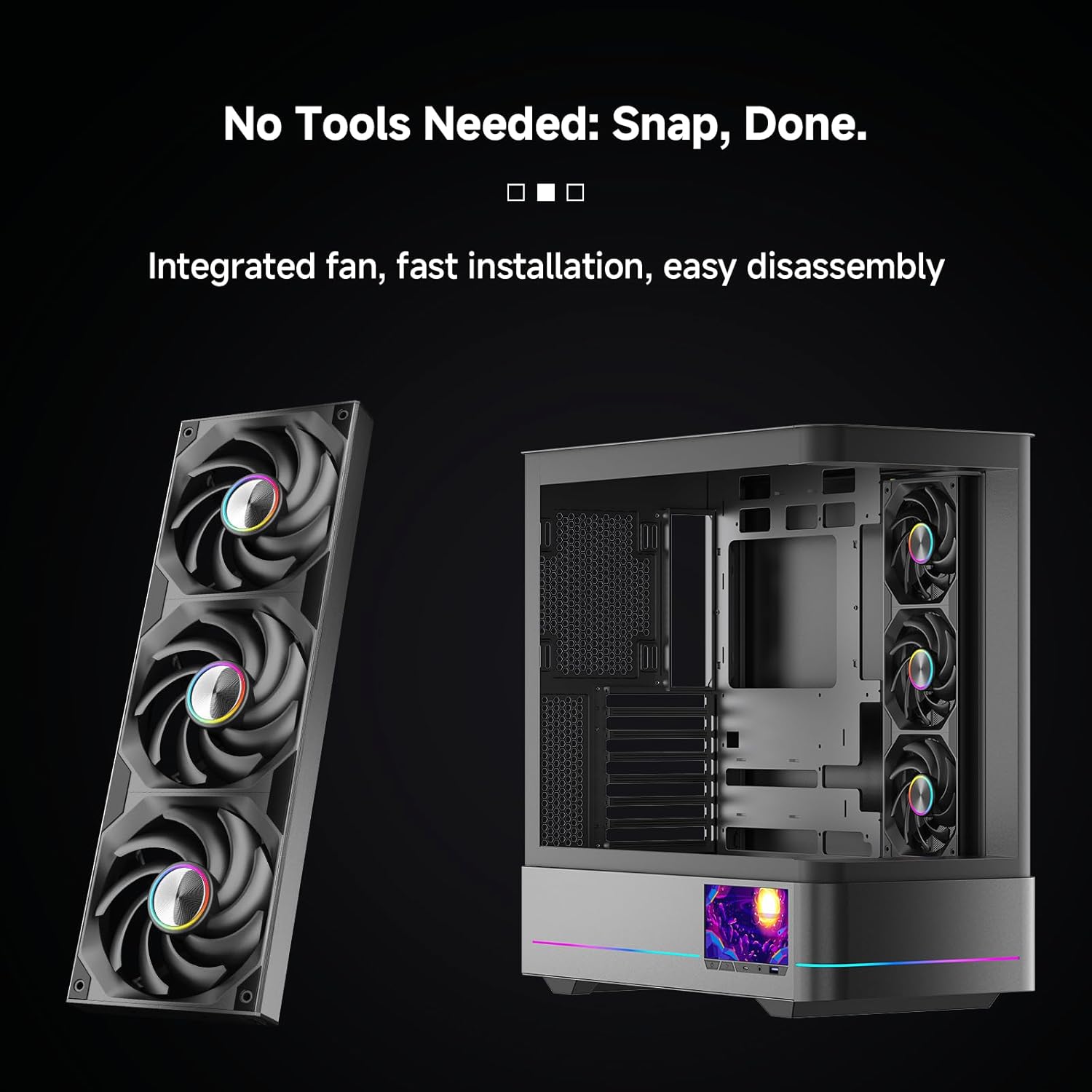 Jungle Leopard -Lite 360 PC Case Fan - Integrated Aluminum Side Light Band, Dynamic Fisheye Design with 3 x 120mm Fans, No Software Required RPM Display(Black) - مراوح