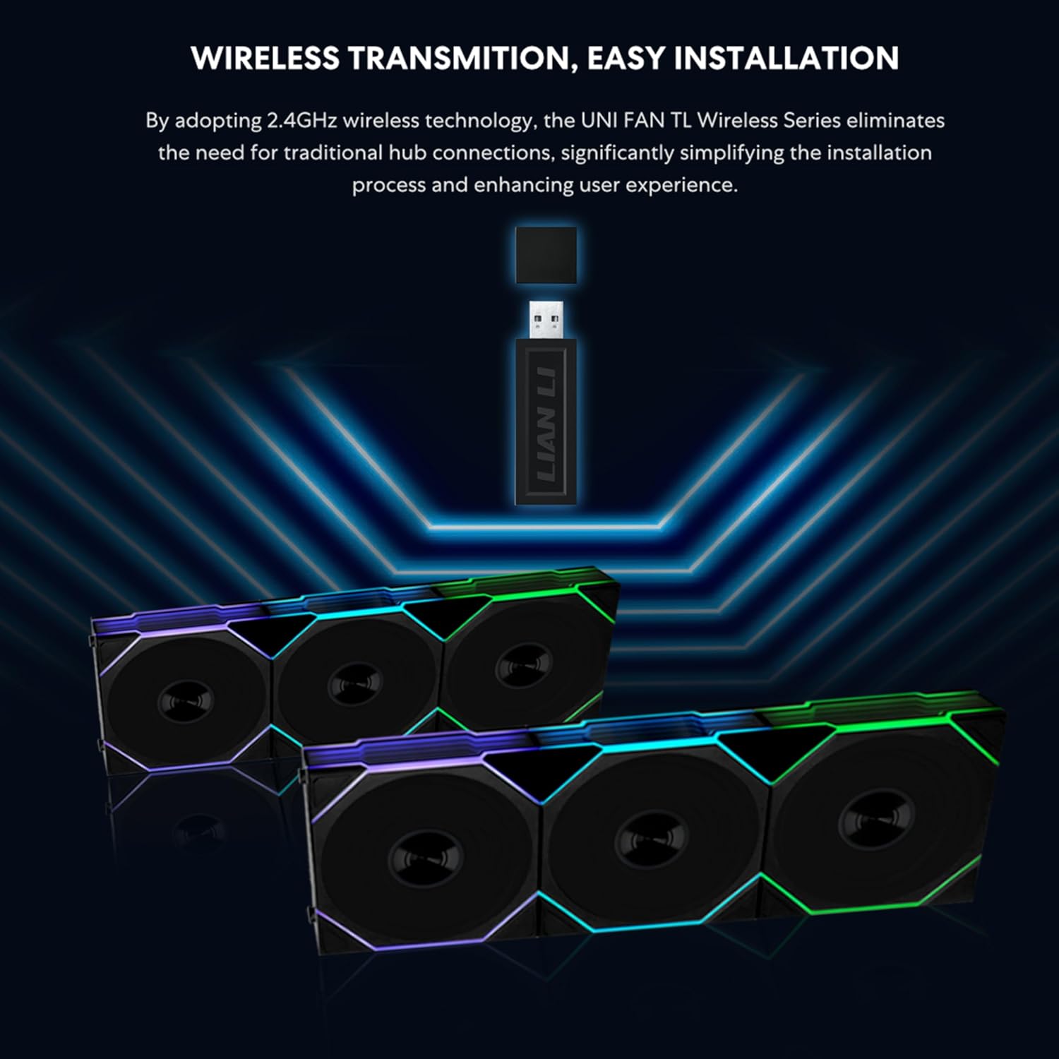 Lian Li UNI Fan TL Wireless 140-Single Pack (Reverse Blade)-2.4 GHz Wireless Signal 140MM ARGB Fan-Infinity Mirror-Daisy-Chain -Syncing Lighting-Controller NOT Included & Required - Black - مروحه