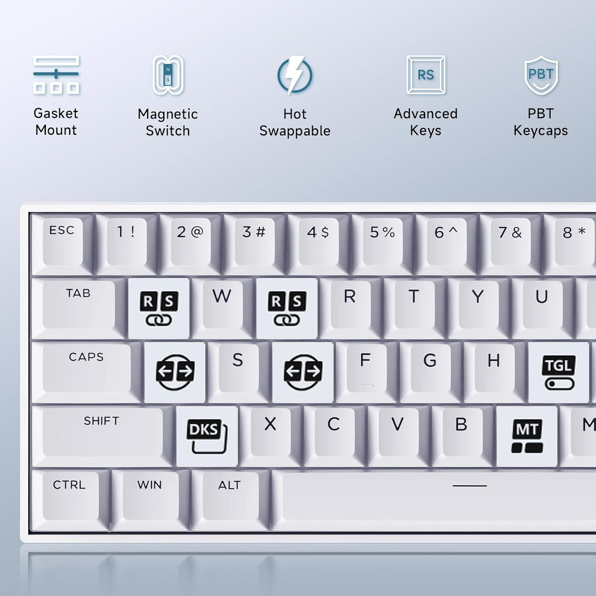 MCHOSE Ace60-7A Pro White Uranus Magnetic Switch 60% Gaming Keyboard - كيبورد مغناطيسي أبيض