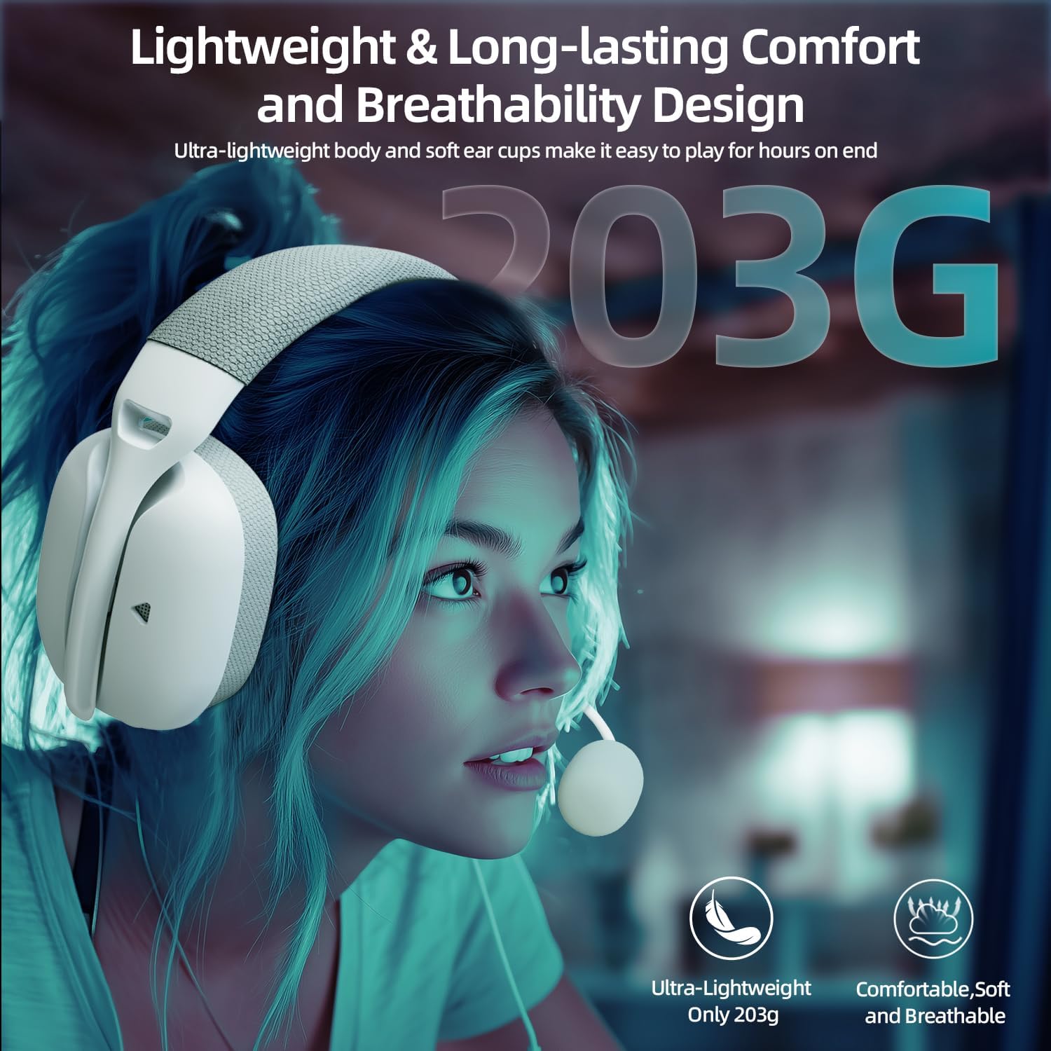 ATTACK SHARK L80PRO Wireless Gaming Headset Lightseed Tech- Built-in&Detachable Dual Microphone-Lightweight Headphone with Tri-Mode(2.4GHz USB C&A Dongle/BT/Wired)-for PC Mac Switch Win-White - سماعة قيمنق وايرليس