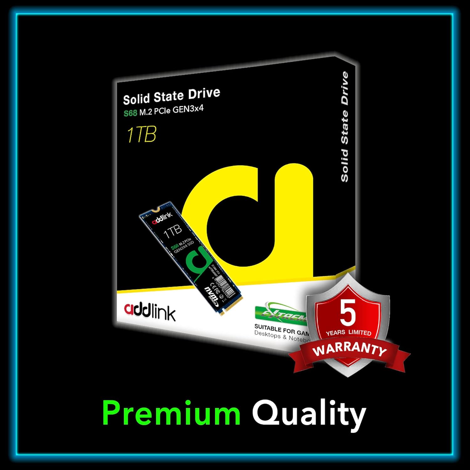 addlink S68 1TB M.2 PCIe Gen3 NVMe Internal SSD - Up to Read 2,100 MB/s, Write 1,700 MB/s - 3D TLC NAND M.2 2280 Internal Solid State Drive - تخزين