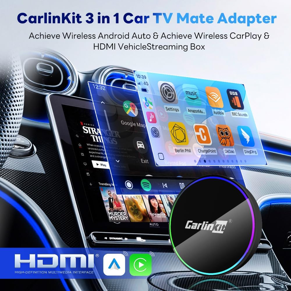 Carlinkit HD2CP Pro Wireless CarPlay & Android Auto Adapter (HDMI Output, 5.8GHz Wi-Fi, Plug & Play) - قطعه لشاشه السياره