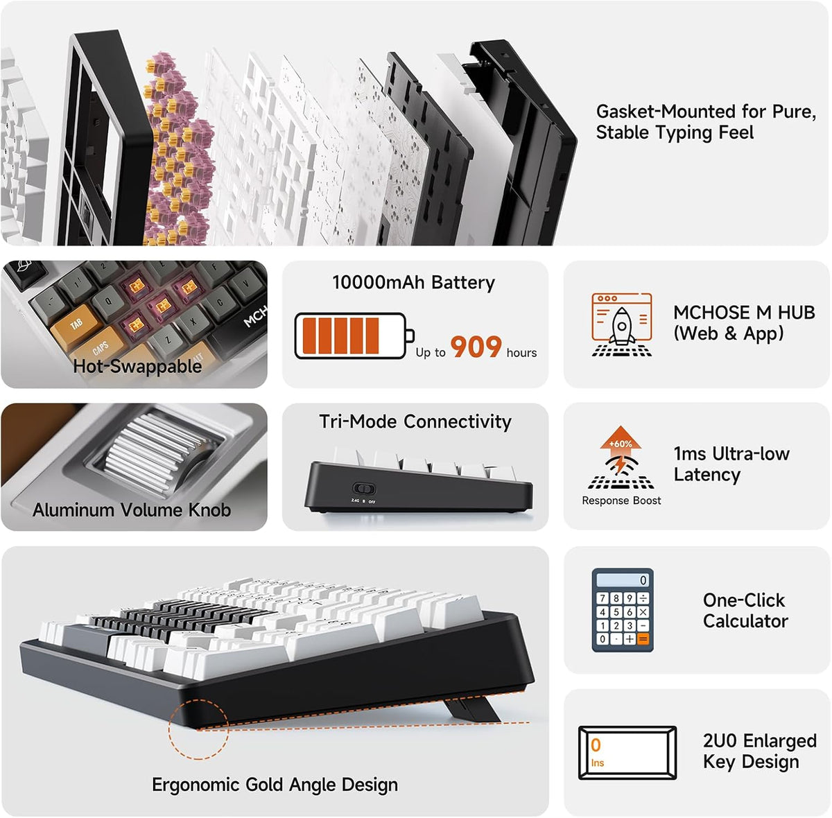 MCHOSE x Unbox Therapy UT98 Wireless Mechanical Keyboard – Classic Therapy Edition (Black & White) - كيبورد ميكانيكي