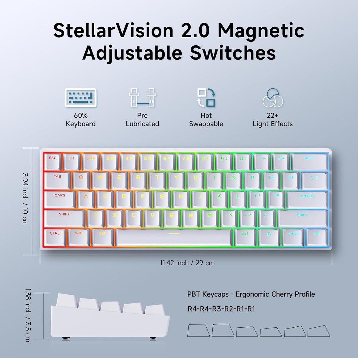 MCHOSE Ace60-7A Pro White Uranus Magnetic Switch 60% Gaming Keyboard - كيبورد مغناطيسي أبيض