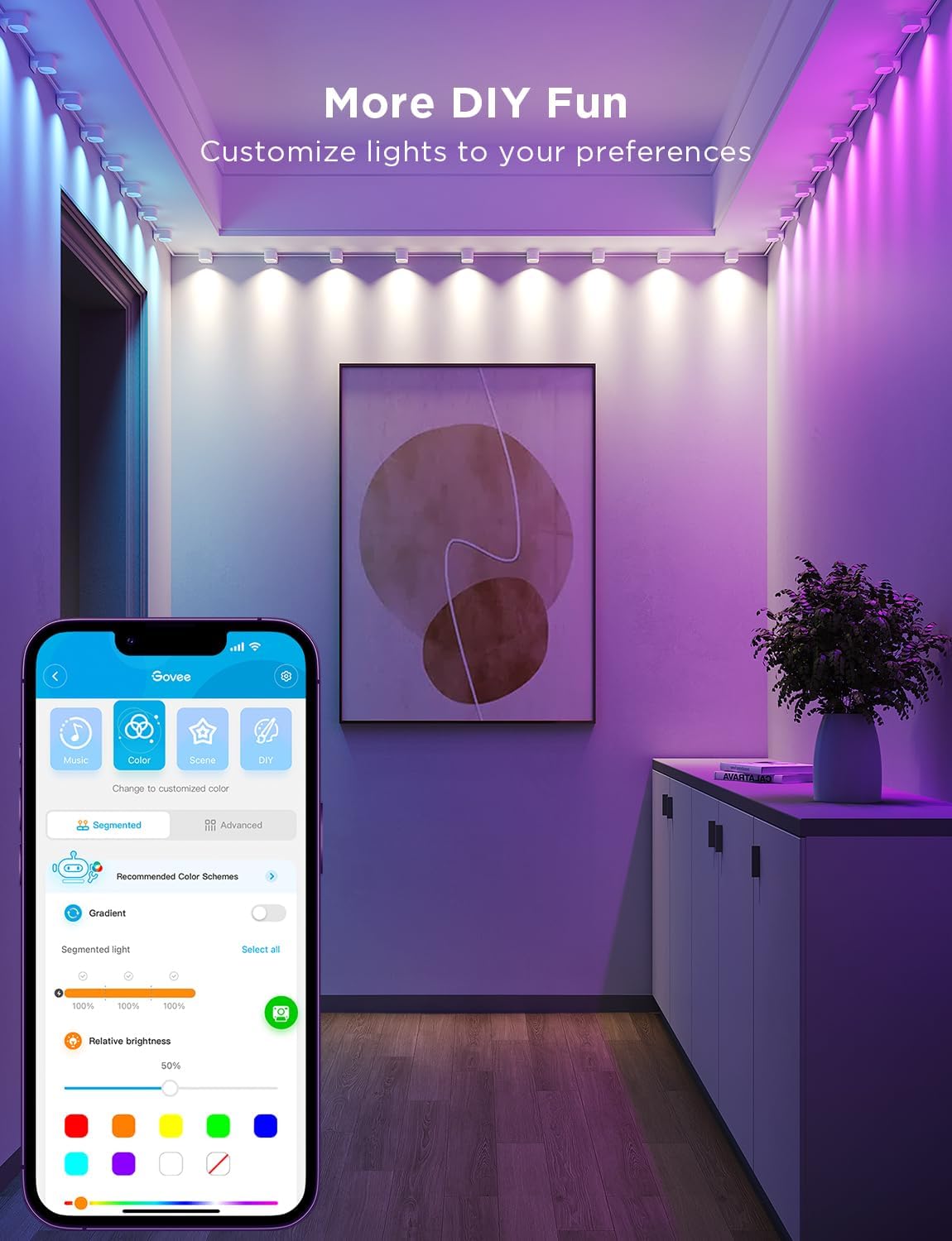 Govee RGBIC String Indoor Downlights 5m (H608A) – Cuttable Smart Wall-Washing Downlight Strip with App & Music Sync - إضاءة