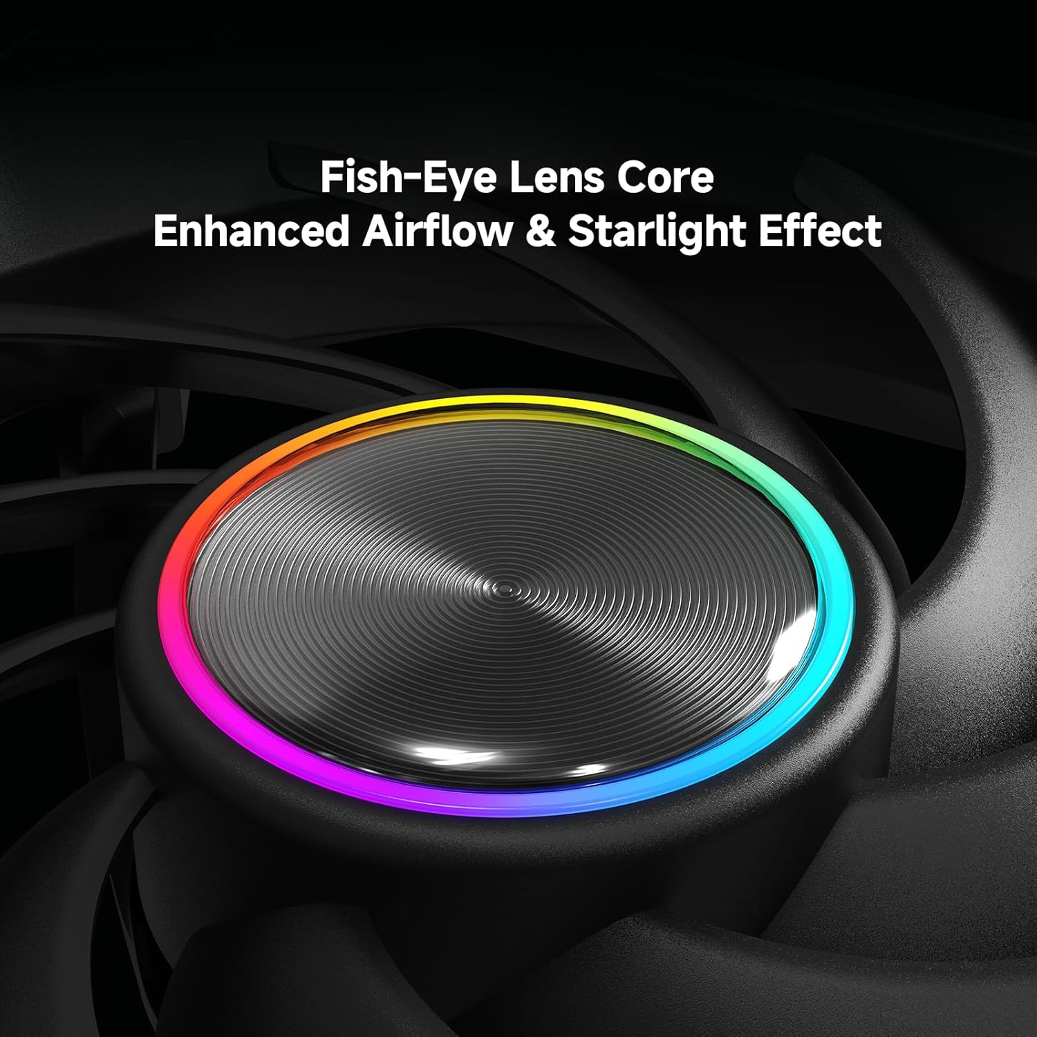 Jungle Leopard -Lite 360 PC Case Fan - Integrated Aluminum Side Light Band, Dynamic Fisheye Design with 3 x 120mm Fans, No Software Required RPM Display(Black) - مراوح