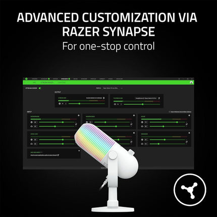 ميكروفون Razer Seiren V3 Chroma RGB USB: إضاءة تفاعلية للبث واللعبة - مستشعر النقر لكتم الصوت - أبيض - مايك الرأس 