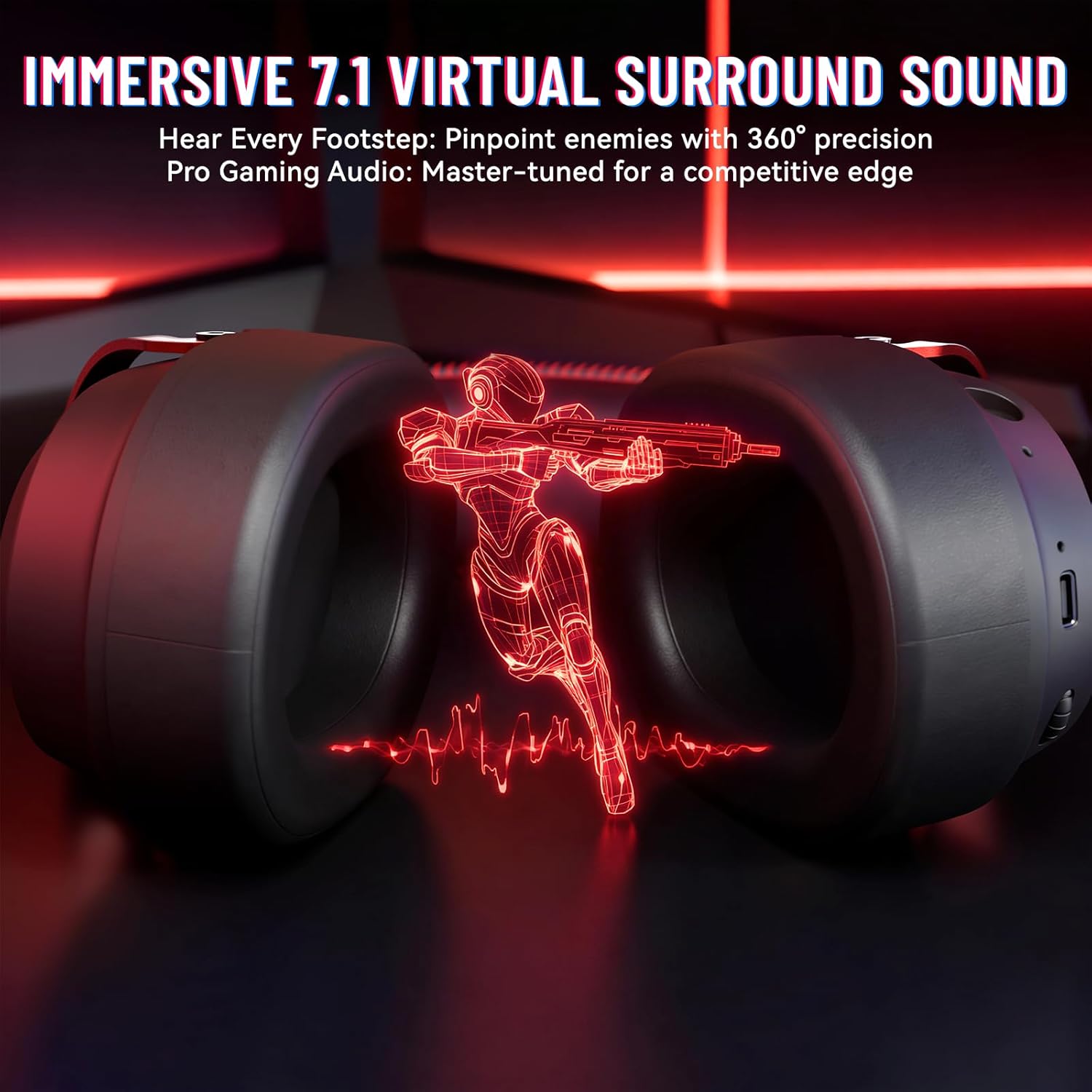 ATTACK SHARK L30PRO Wireless Gaming Headset, 7.1 Surround Sound Black Red - سماعة محيطية لا سلكية