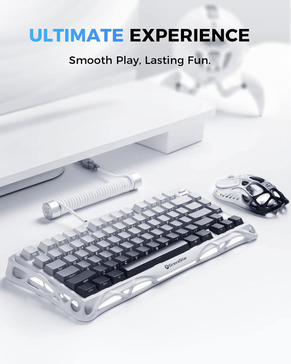GravaStar Mercury K1 75% Wireless Mechanical Gaming Keyboard, Aluminum Alloy Exoskeleton Design, Gasket Custom Keyboard Hot-Swap Socket, Linear Switches, RGB Backlit White - كيبورد