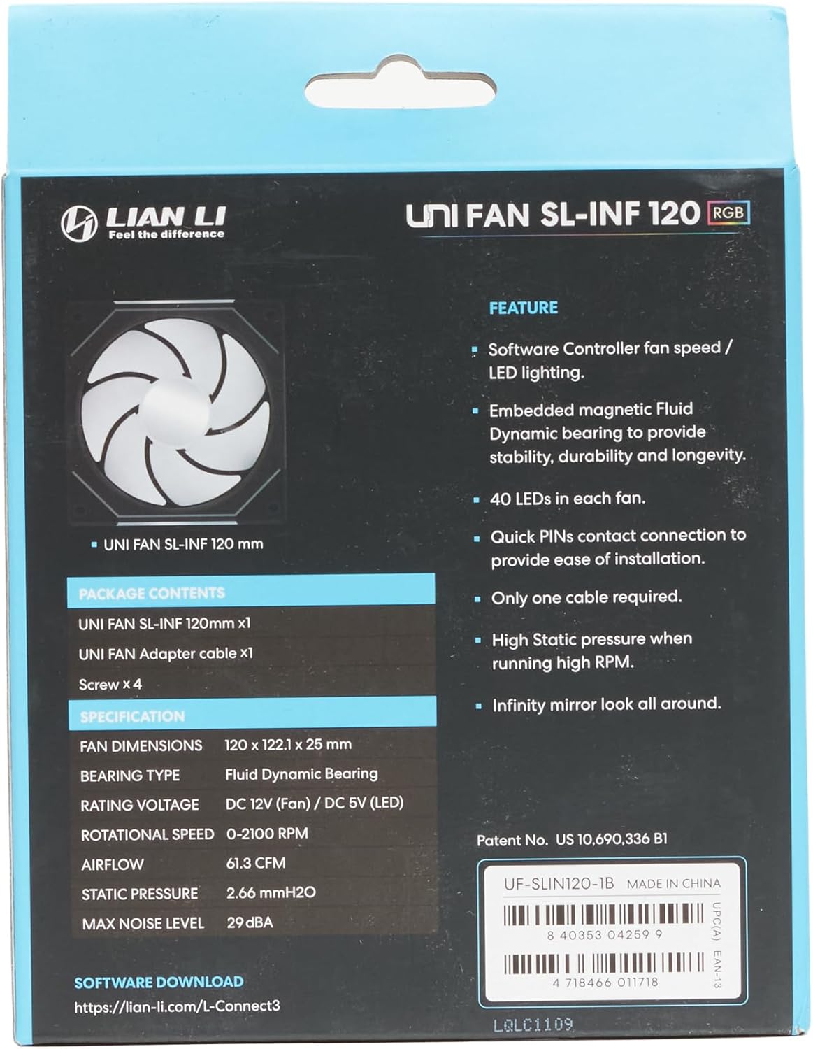 Lian Li UNI Fan infinity  120 Single Pack Cooling Fan Black - مروحه سوداء