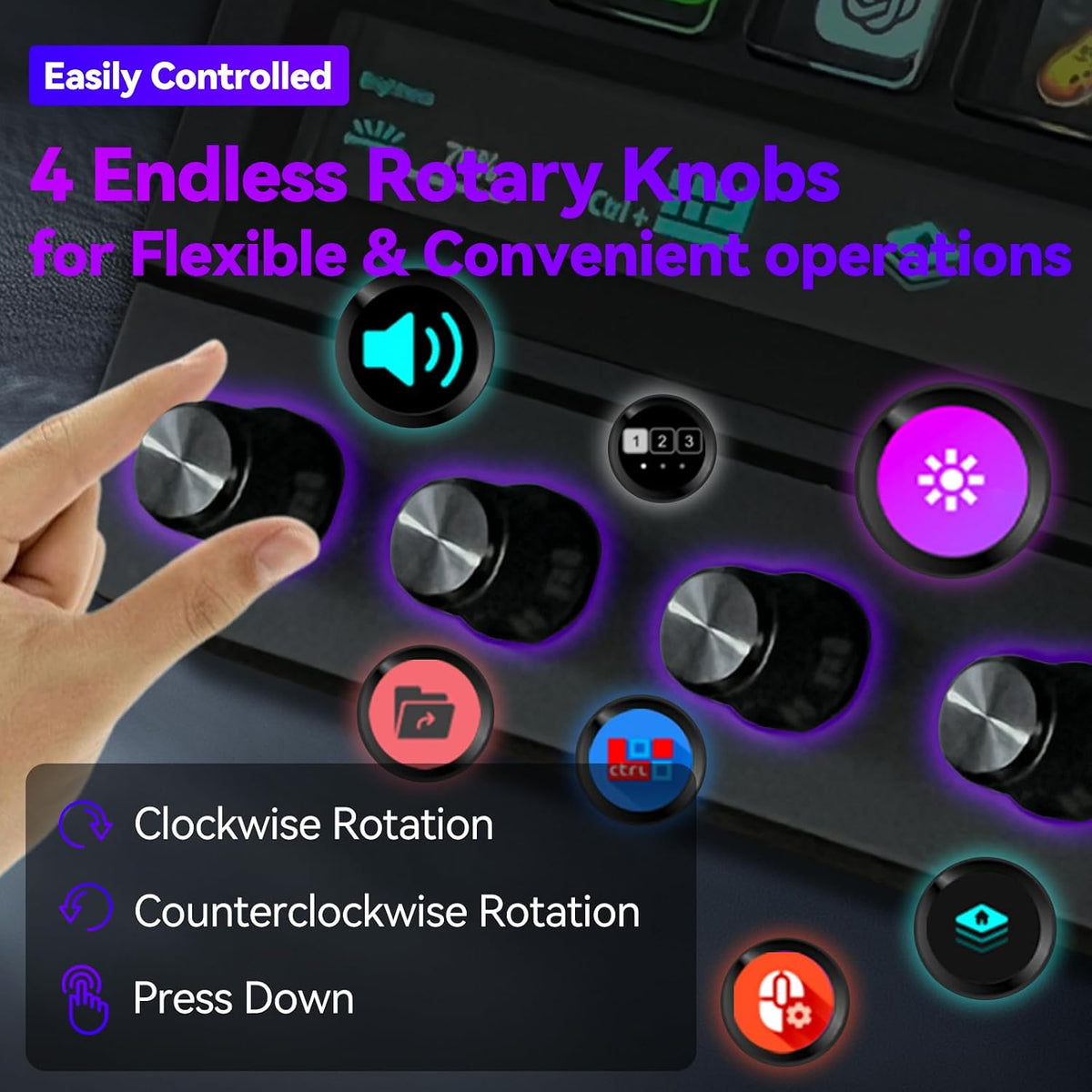 MiraBox N4 Stream Dock Black – 10 Customizable LCD Keys, 4 Rotary Knobs, Touch Screen, Live OBS Control & Visual Shortcuts (Mac/Win) - مكسر صوت و ستريمر