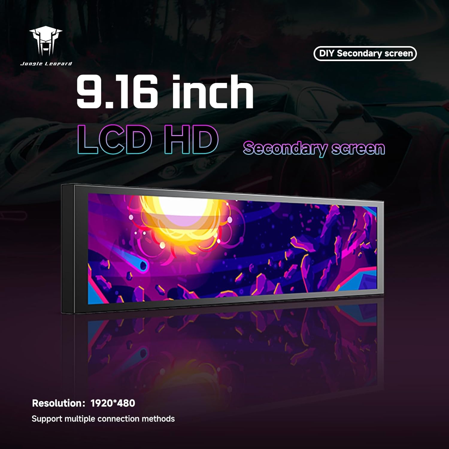 Jungle Leopard 9.16 Inch LCD Mini Secondary Monitor PC Computer | Customizable 1920*480 IPS Temperature display screen | USB TYPE-C 9-Pin Motherboard Connection for Laptop Computer Windows GPU CPU-Black -  شاشة