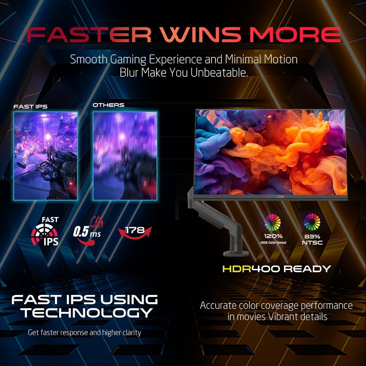 GAMEON GOM27FHD190IPSX Midnight Pro X series Monitor 27 inch, FHD Fast IPS, 190Hz, 0.5ms, 2.1 HDMI, With stand, Freesync & Gsync, Supports HDR, PS5, VRR - شاشة قيمنق مع ستاند