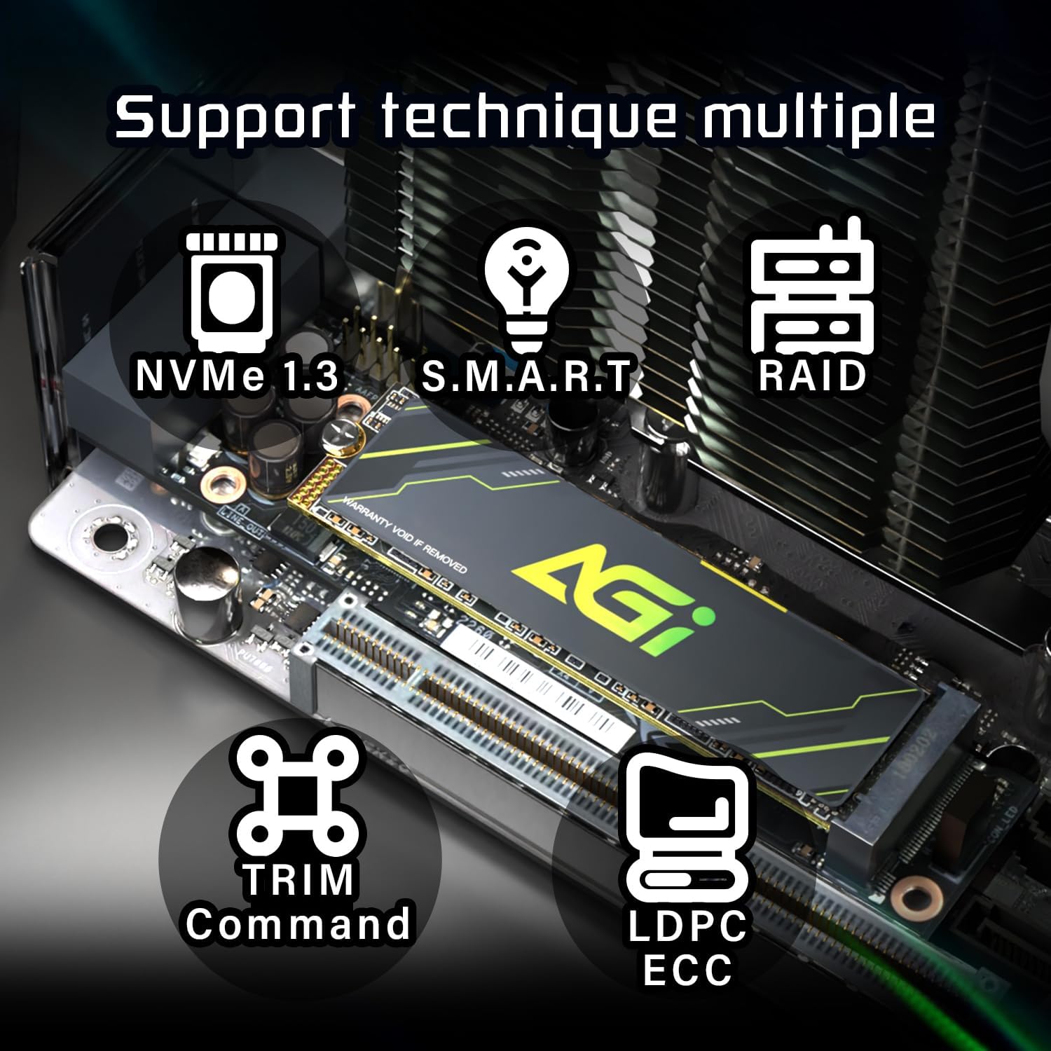 AGI 2TB AI818-43 PCIe NVMe M.2 Gen4x4 SLC Cache 3D NAND Flash Internal Solid State Drive SSD with Graphene Heat Sink (R/W Speed up to 5230/4780 MBs) - تخزين