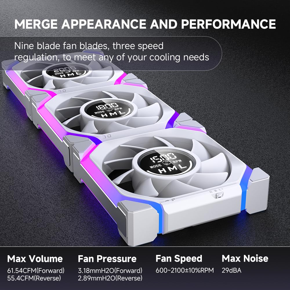 Jungle Leapard Galaxy V2 Dgt 3Pack Fans (Forward / Reverse), 120mm ARGB and PWM Case Fan White - مروحة مع شاشه