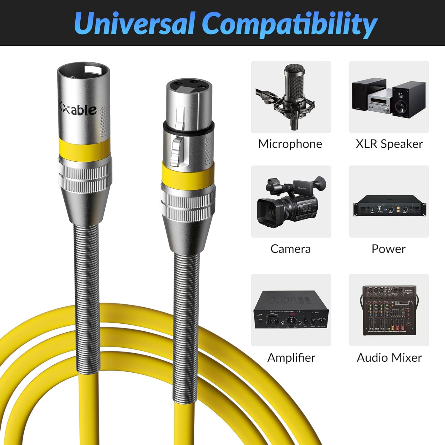Kxable XLR Microphone Cable 8 FT (2.5M) XLR Male to Female Yellow - كيبل أصفر