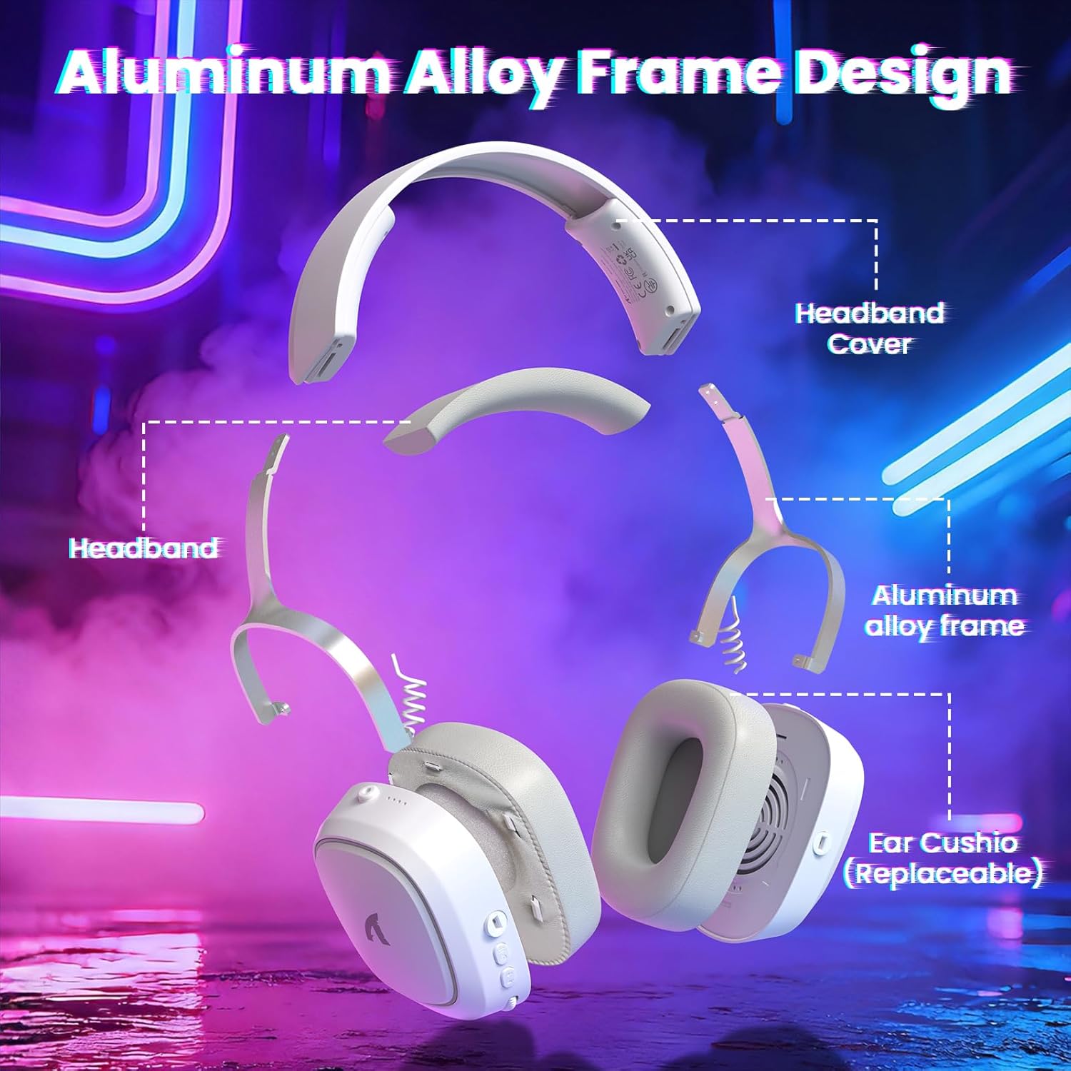 ATTACK SHARK G800 Wireless Gaming Headset, 7.1 Surround Sound White -  سماعة محيطية لا سلكية بيضاء