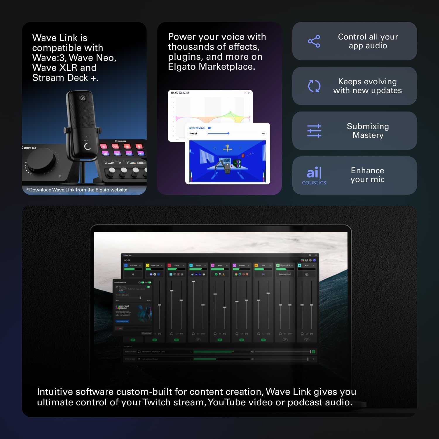 Elgato Stream Deck +, Audio Mixer, Production Console and Studio Controller for Content Creators, Streaming, Gaming, with customizable touch strip dials and LCD keys, works with Mac and PC - مكسر صوت معه ستريم