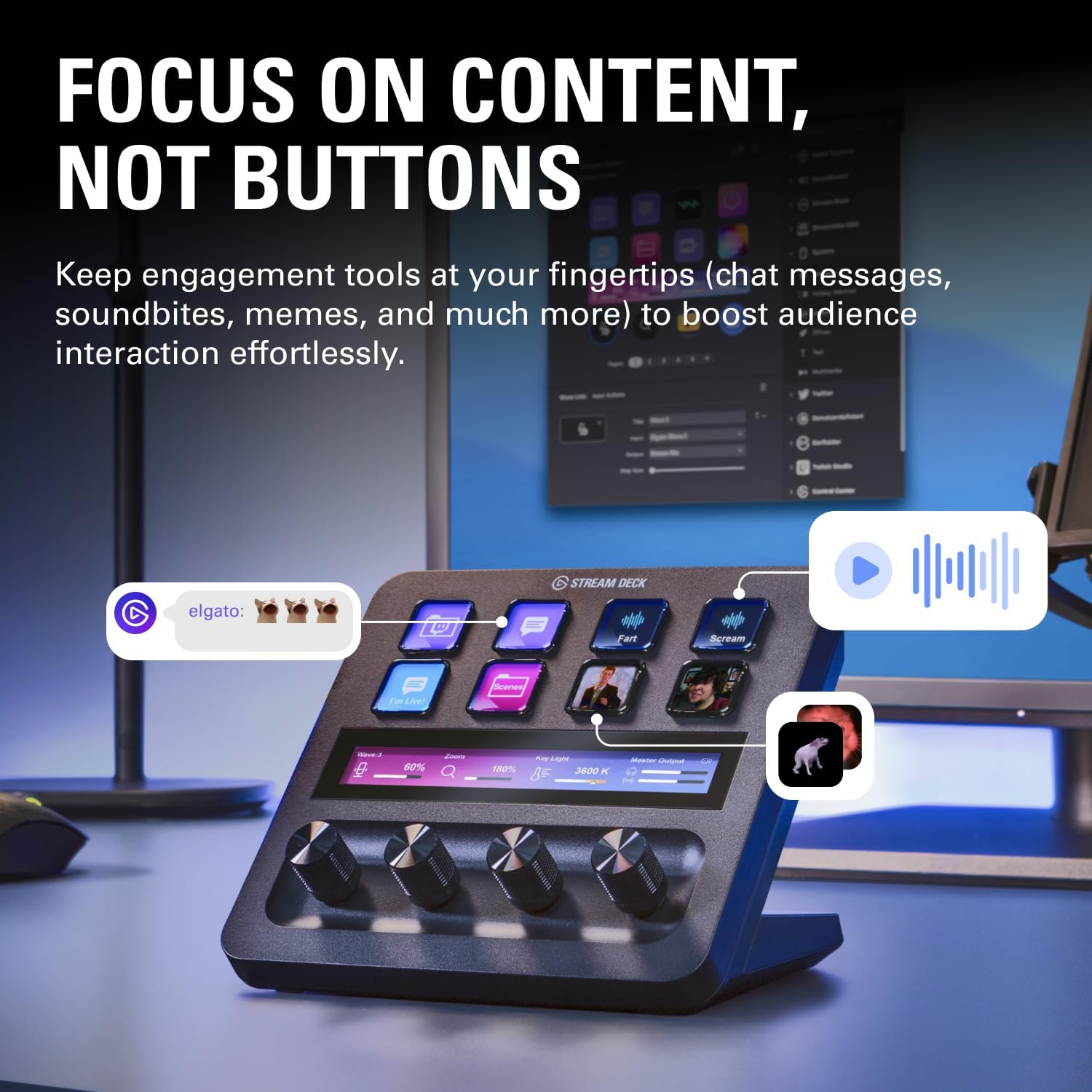 Elgato Stream Deck +, Audio Mixer, Production Console and Studio Controller for Content Creators, Streaming, Gaming, with customizable touch strip dials and LCD keys, works with Mac and PC - مكسر صوت معه ستريم