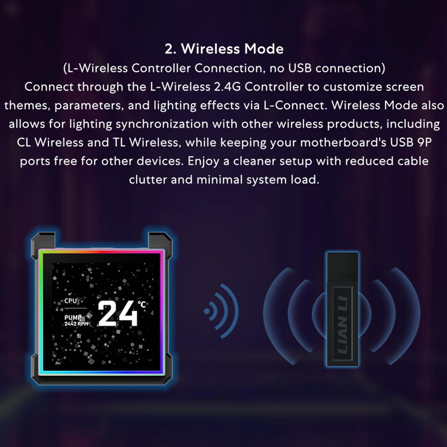 Lian Li Hydroshift II LCD-S 360TL ARGB Liquid CPU Cooler With IPS LCD Square Screen Black - مبرد مائي مع شاشه