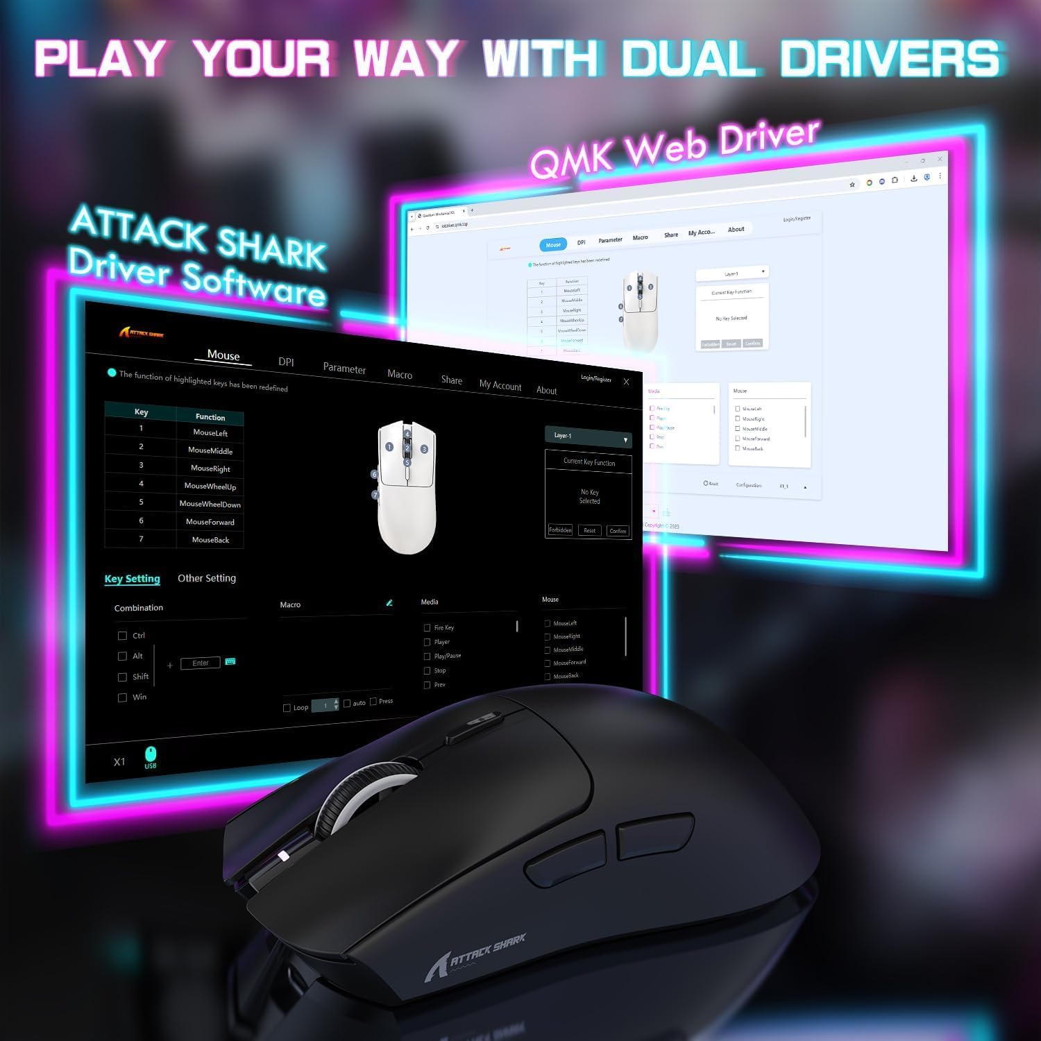 ATTACK SHARK X1 Tri-mode Gaming Mouse With Touchpad RGB Charging Dock Black - ماوس ممتاز مع شاحن بالبصمة