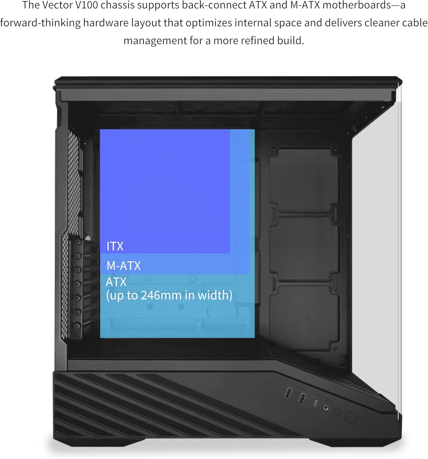 Lian Li V100 Case Pre Installed LED RGB Strip, Display Platform with Tempered Glass Four 120mm Black -  كيس أسود