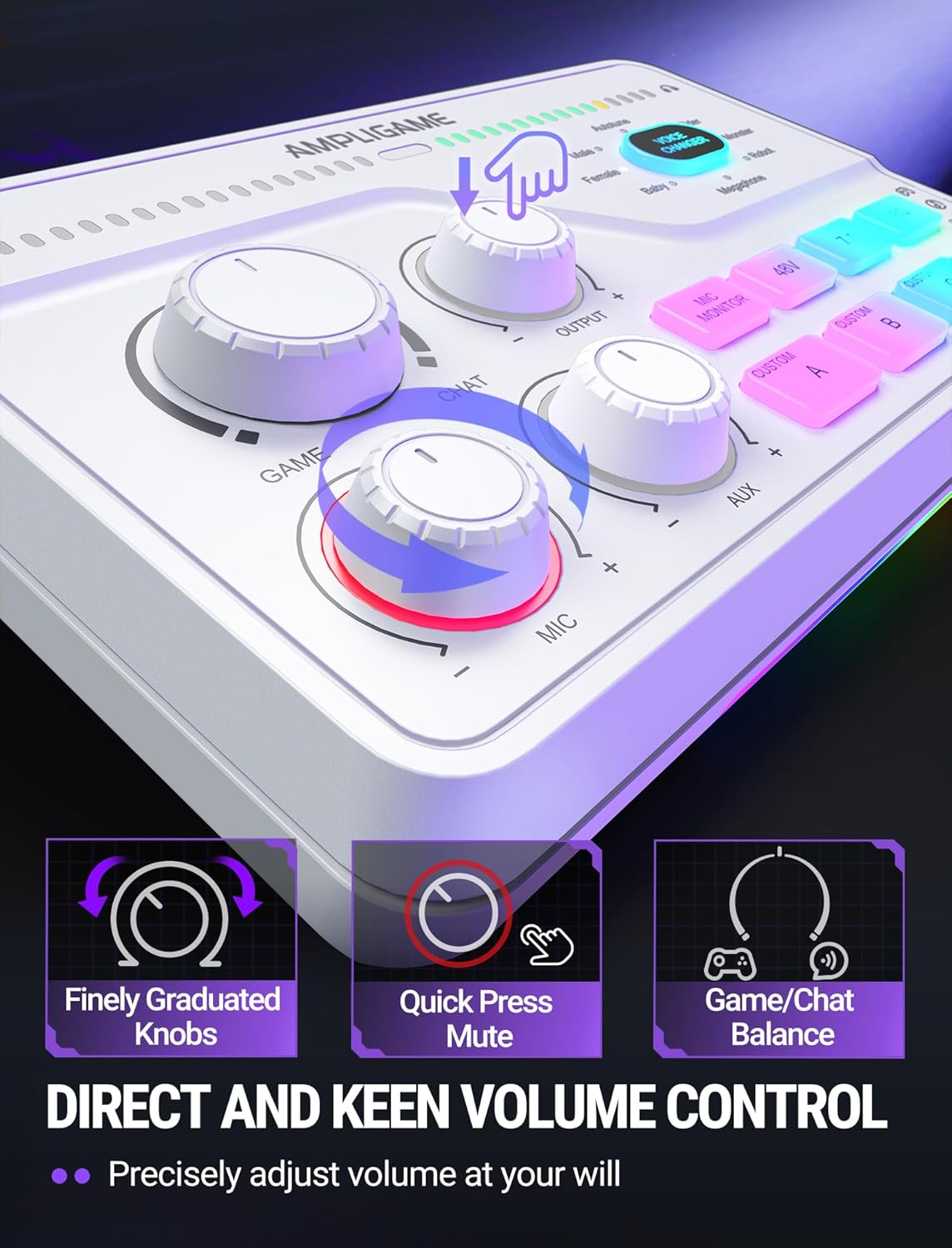 FIFINE AmpliGame SC8 Gaming Audio Mixer with RGB for PC and PS4, White - مكسر صوت