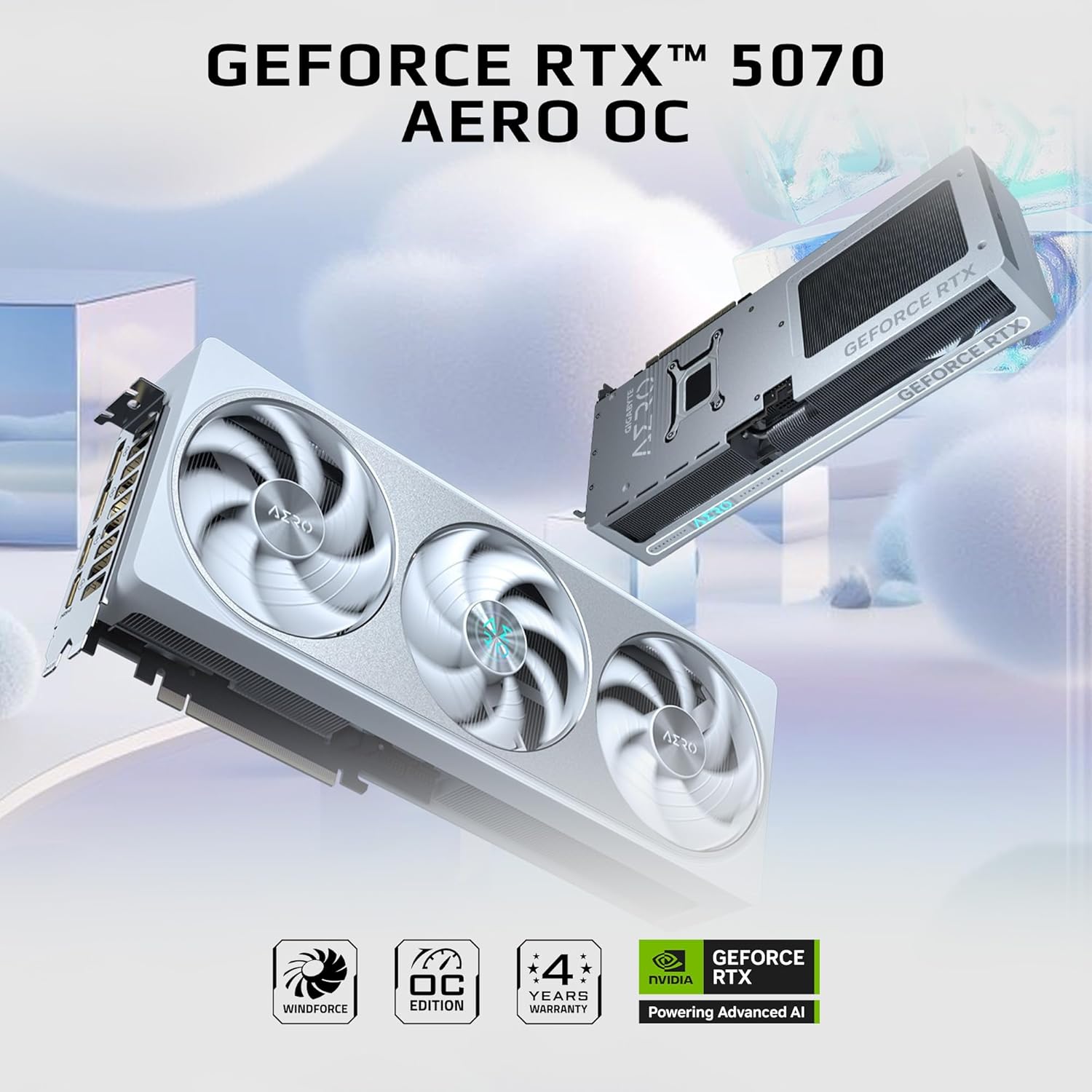 GIGABYTE GeForce RTX 5070 AERO OC 12G Graphics Card, 12GB 192-bit GDDR7, PCIe 5.0 - White - كرت شاشه أبيض