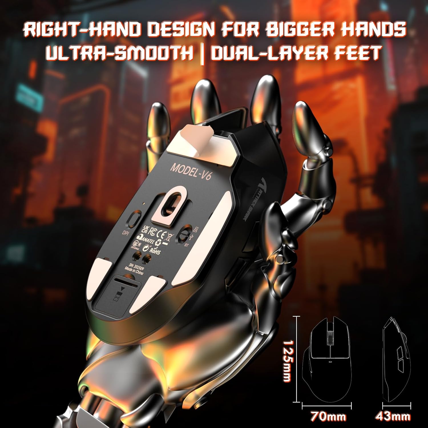 ATTACK SHARK V6 Ultra-Light Tri-Mode Black Gaming Mouse with RGB Magnetic Charging Dock - ماوس ممتاز مع شاحن