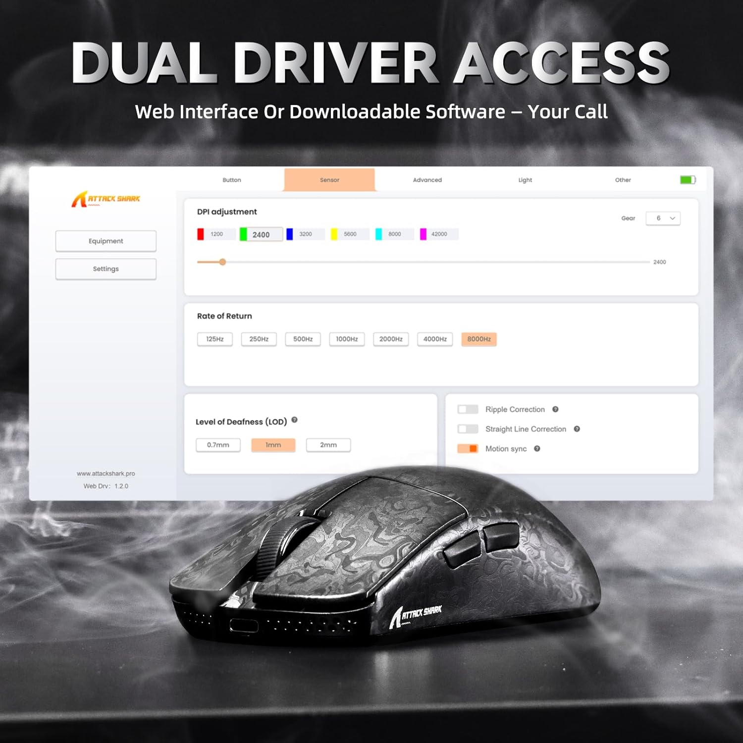 ATTACK SHARK R11 Ultra 8K Carbon Fiber Wireless Gaming Mouse,PAW3950 MAX Sensor,49g Ultra-Lightweight,Nordic 52840 MCU Chip,42000 DPI,Wired/BT/2.4GHz Wirelss Programmable Mouse for PC/Mac(Ink) - ماوس قيمنق لاسلكي