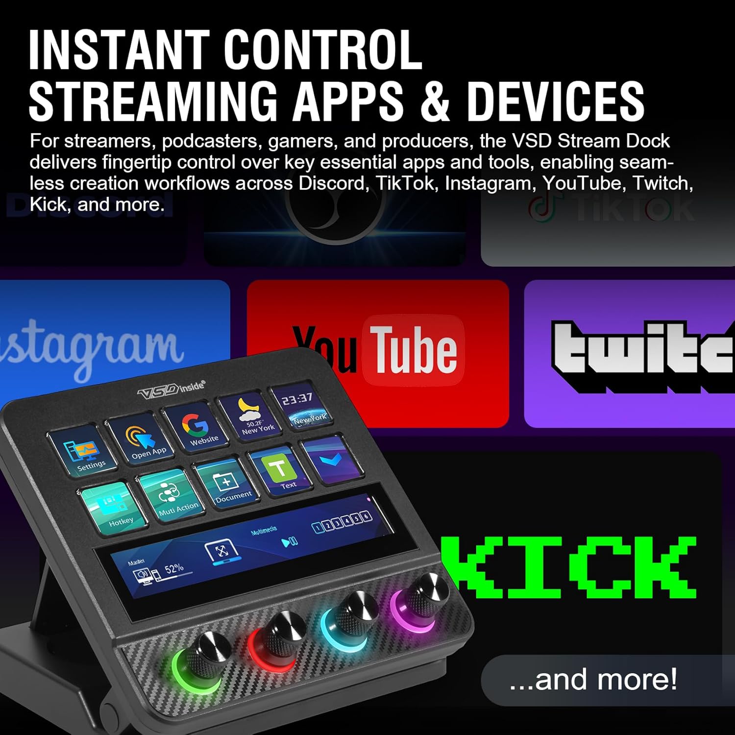 VSDINSIDE Stream Dock N4 Pro Controller Soundboard Programmable Keypad Black - مكسر صوت