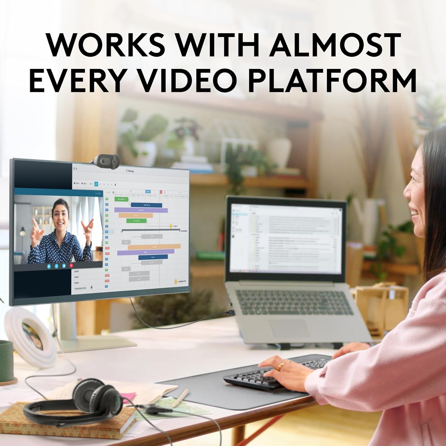 Logitech Brio 101 Full HD 1080p Webcam for Meetings, Streaming, Desktop, Laptop, PC - Built-in Mic, Shutter, Works with Zoom, Microsoft Teams, Nintendo Switch 2’s new GameChat Mode, USB-A,-Black - كام