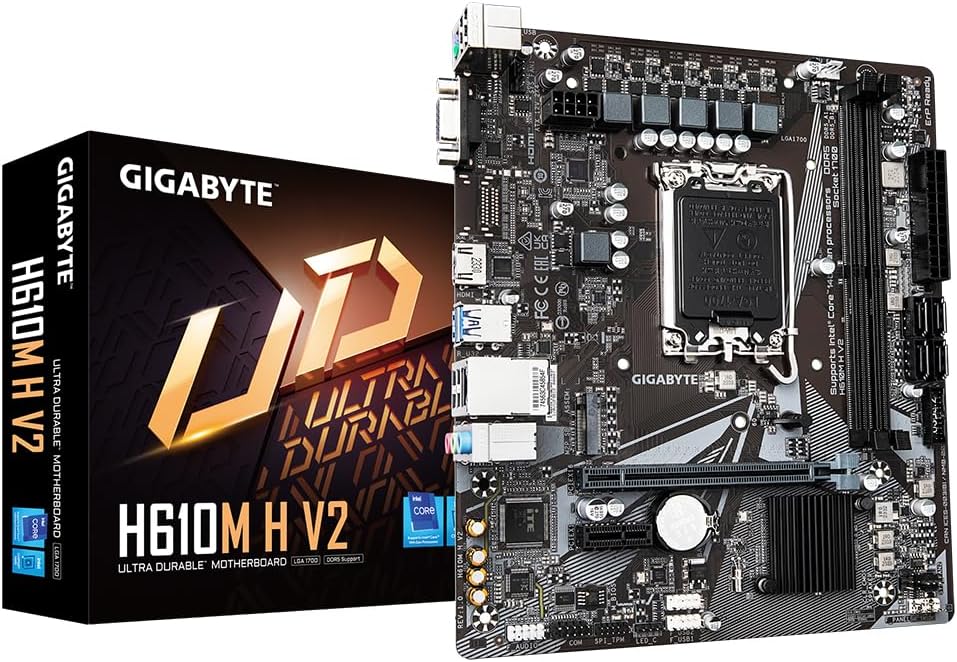 Gigabyte H610M H V2 DDR5 Gaming Motherboard - Supports Intel Core 14th CPUs, Hybrid Digital VRM, up to 5600MHz DDR5, - لوحه أم Gigabyte H610M H V2 DDR5 Gaming Motherboard - Supports Intel Core 14th CPUs, Hybrid Digital VRM, up to 5600MHz DDR5, - لوحه أم