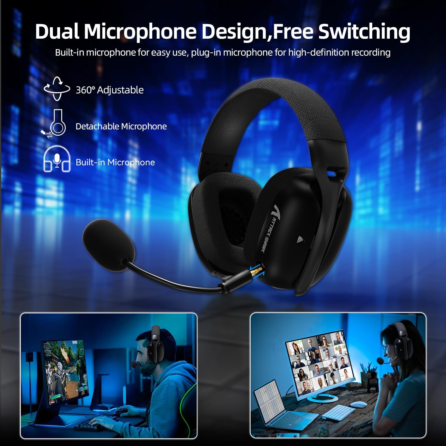 ATTACK SHARK L80PRO Wireless Gaming Headset Lightseed Tech- Built-in & Detachable Dual Microphone-Lightweight Headphone with Tri-Mode(2.4GHz USB C&A Dongle/BT/Wired)-for PC Mac Switch Win-Black - سماعة قيمنق وايرليس