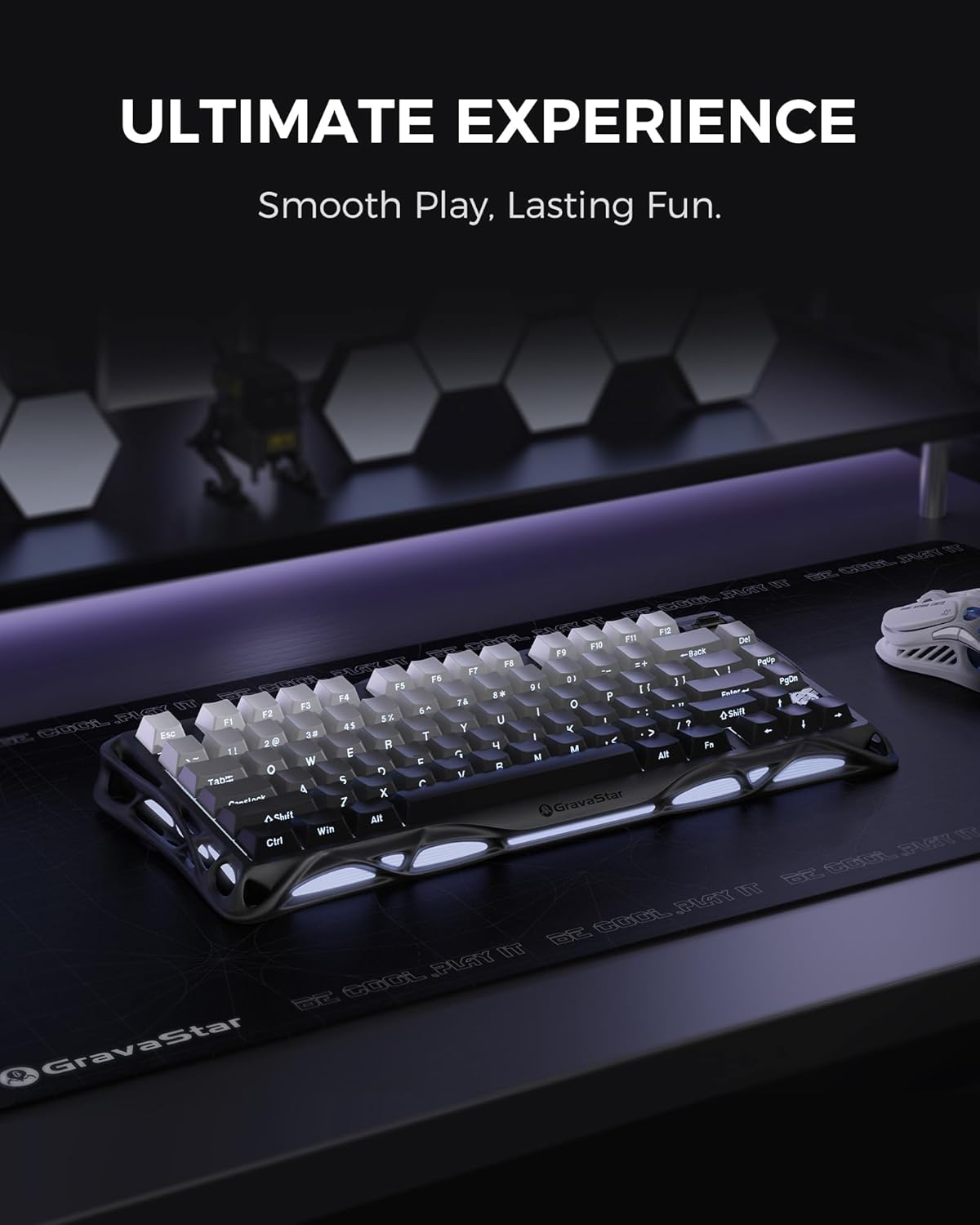 GravaStar Mercury K1 75% Wireless Mechanical Gaming Keyboard, Aluminum Alloy, Gasket Compact Custom Keyboard Hot-Swap Socket, Linear Switches, RGB Backlit - Gradient Black -كيبورد