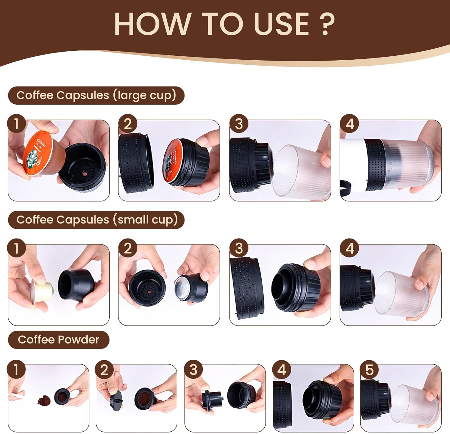 Electric Espresso Machine, 3 In 1 Portable Coffee Maker for Travel for Ground Coffee & Large Capsules, Small Capsules - صانعة قهوى محمولة