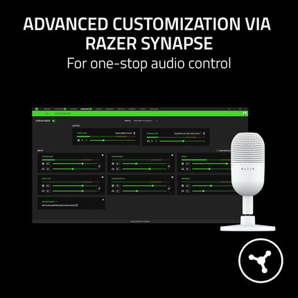 ميكروفون Razer Seiren V3 Mini USB: ميكروفون مكثف، نمط التقاط فائق القلب مع مستشعر اضغط لكتم الصوت - أبيض - ميكروفون 