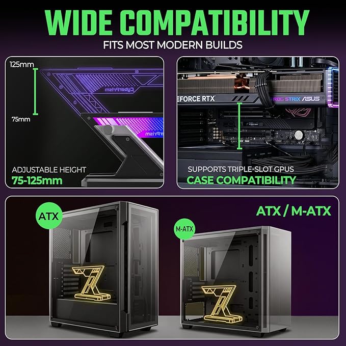 CyberPrism CP-Z ARGB GPU Support Bracket MONOLITH, 75-125mm, Anti-Sag - Black - حامل كرت شاشة