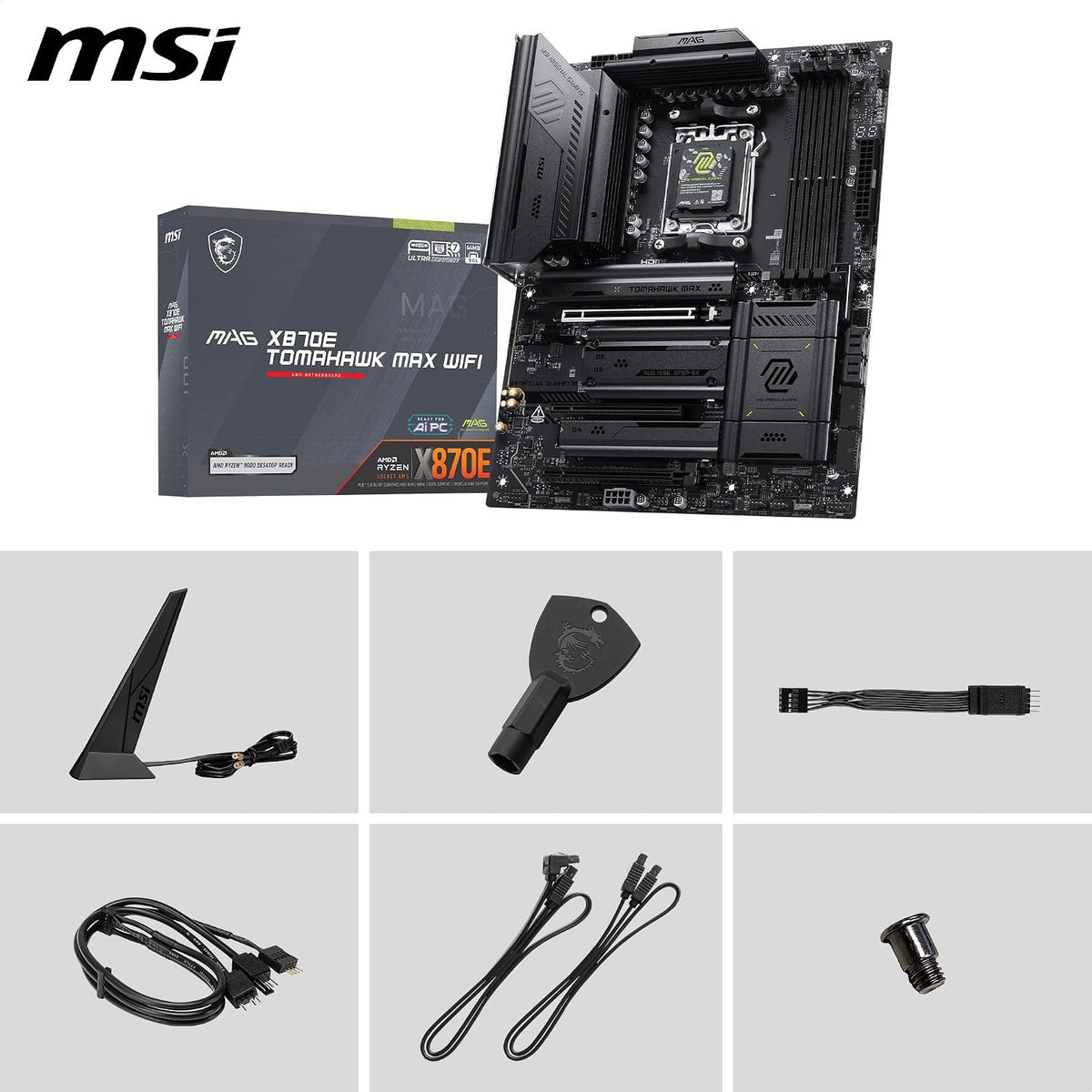 MSI MAG X870E TOMAHAWK MAX WIFI AM5 ATX Motherboard, DDR5, Dual PCIe 5.0 xaM.2, USB4 40Gbps - ماذر بورد