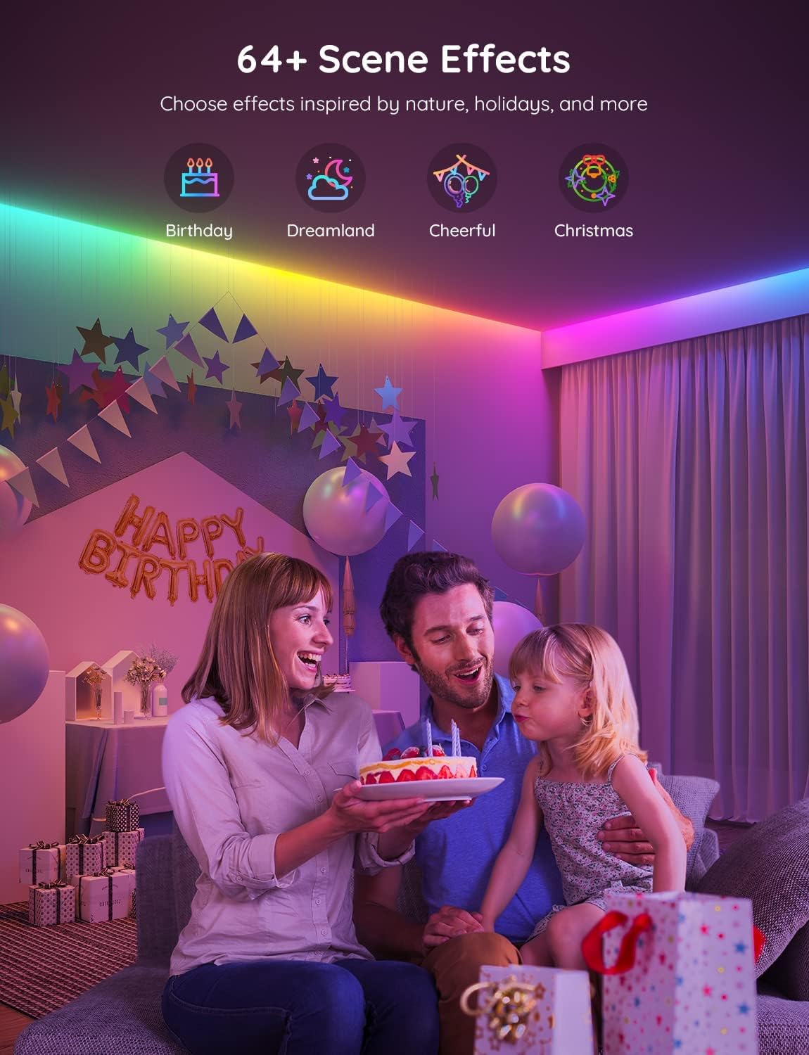 Govee RGBIC Basic Wi-Fi + Bluetooth LED Strip Lights 5m (16.4ft) – Smart Color-Changing Light Strip with Alexa & Google Voice Control - إضاءة