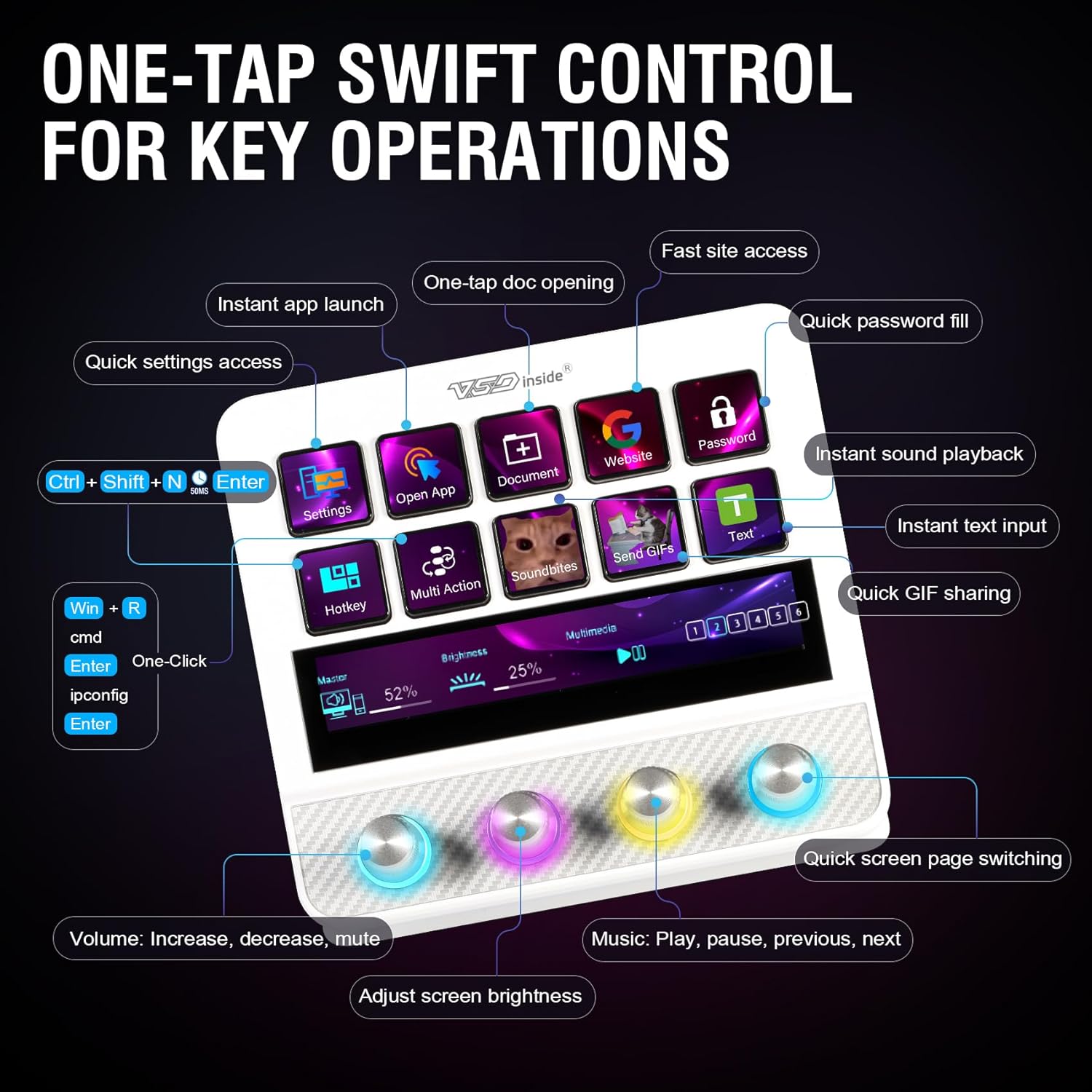 VSDINSIDE Stream Dock N4 Pro Controller Soundboard Programmable Keypad White - مكسر صوت