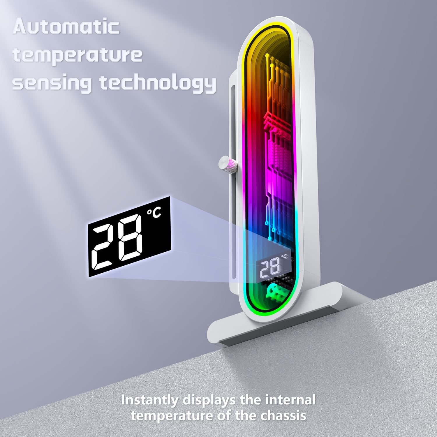 TGDGAMER x GPERHUAN DY7-White ARGB Vertical GPU Holder with Temperature Display, white - حامل كرت شاشة