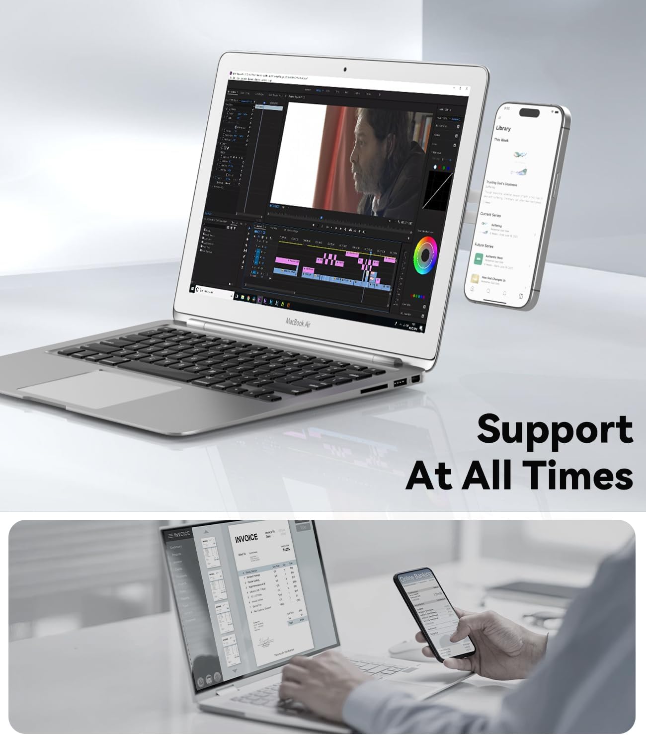 Magnetic Phone Holder for Laptop, for iPhone MagSafe, Silver - حامل هاتف