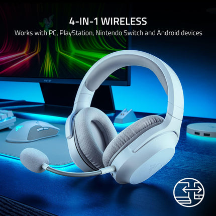 RAZER BARRACUDA X Wireless Headset White Mercury | Multi-Platform Gaming | Mobile Headset | Detachable HyperClear Mic | 20 Hr Battery | Compatible w/PC | PS5 | Switch | Android - سماعات احترافية بيضاء من ريزر لجميع  الأجهزة